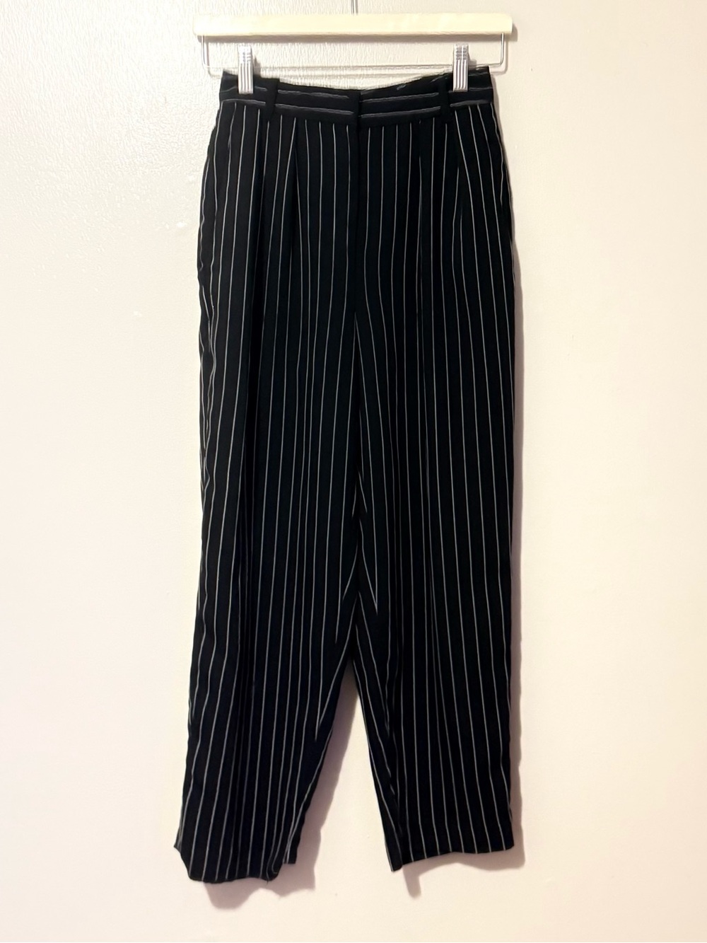 Babaton Black Pinstripe Tapered Dress Pants